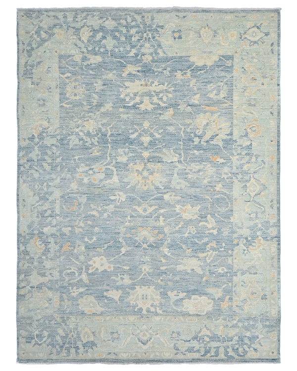 Muted Blue 9x12 Ft Oushak Turkish Hand Knotted Traditional Soft Wool Area Rug